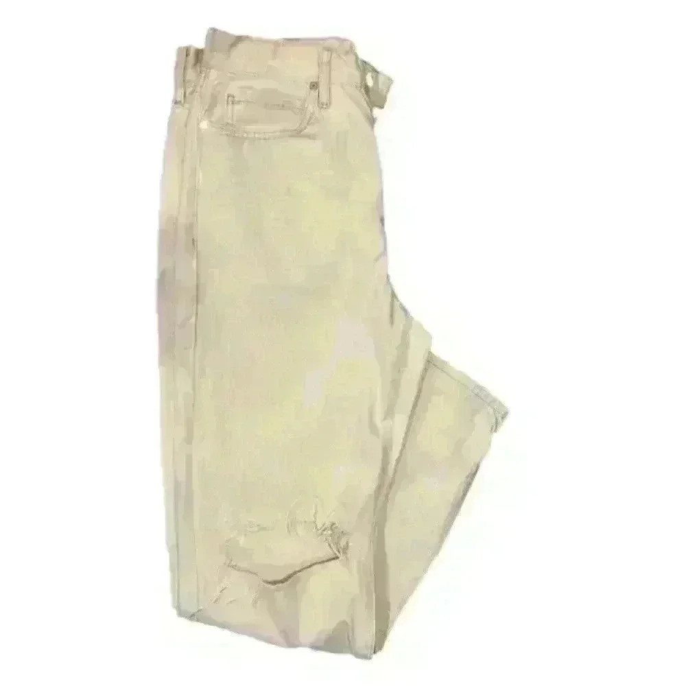 Mango Cream Distressed Ripped Boyfriend Denim Jeans Size 6